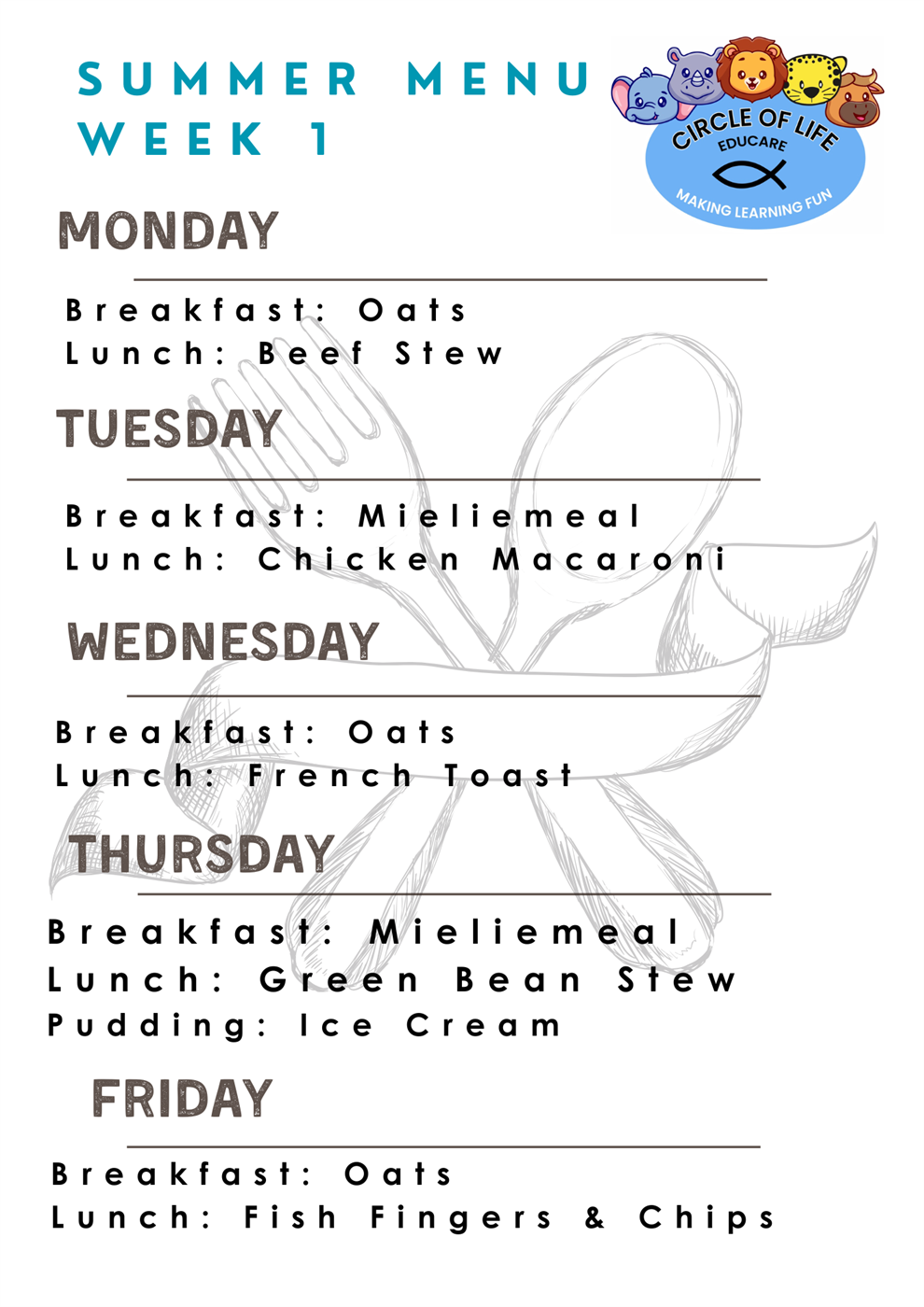 Summer Menu Week 1